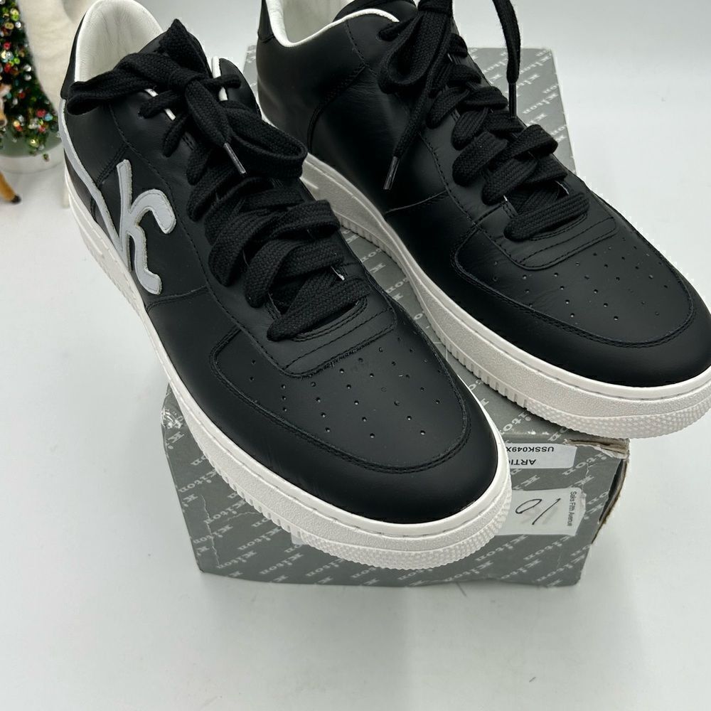 Men’s Kiton KNT black leather sneakers size 11 maiden in Italy - Picture 4 of 12